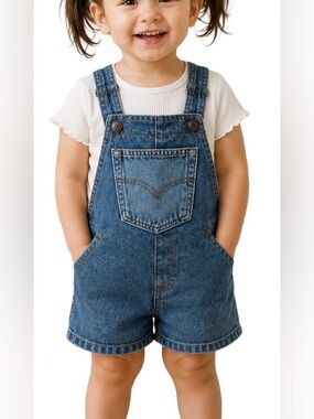 Re-worked Levi Denim Shortalls Vintage Style Toddler Girls Jean Overalls 12-24M